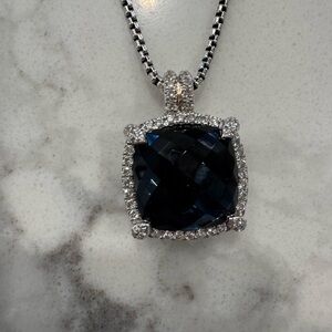 David Yurman Silver Necklace with Dark Blue Pendant